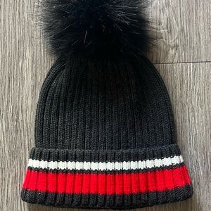 H&M Black and Red Striped Pom-Pom Hat